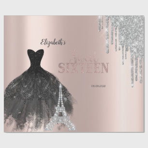 Papel De Presente Brilhos, Vestido, Torre Eiffel Sweet 16