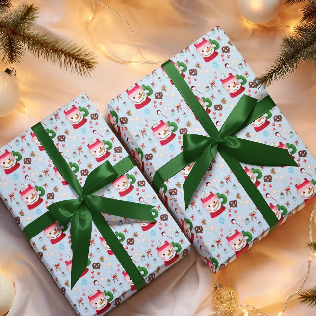 Papel De Presente Brincadeira de Chocolate Quente de Neve (Wrap your gifts in delightful winter cheer with Snowman Hot Chocolate Fun.)