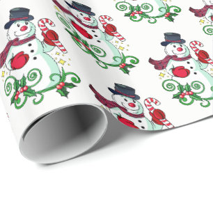 Papel De Presente Brincadeira de Natal - Homem-Neve Feriado