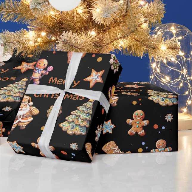 Papel De Presente Brincadeira de Natal Preta (Feriados)