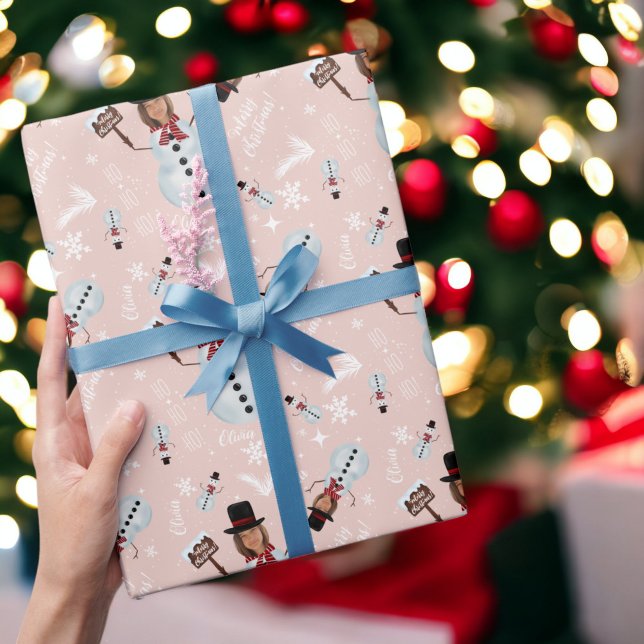 Papel De Presente Brincadeira ilustração de Natal Snowman (Fun merry Christmas illustration photo snowman Wrapping Paper)