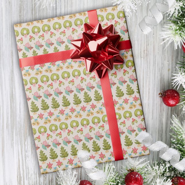 Papel De Presente Brincadeiras de Natal Nostálgico Tradicional (Criador carregado)