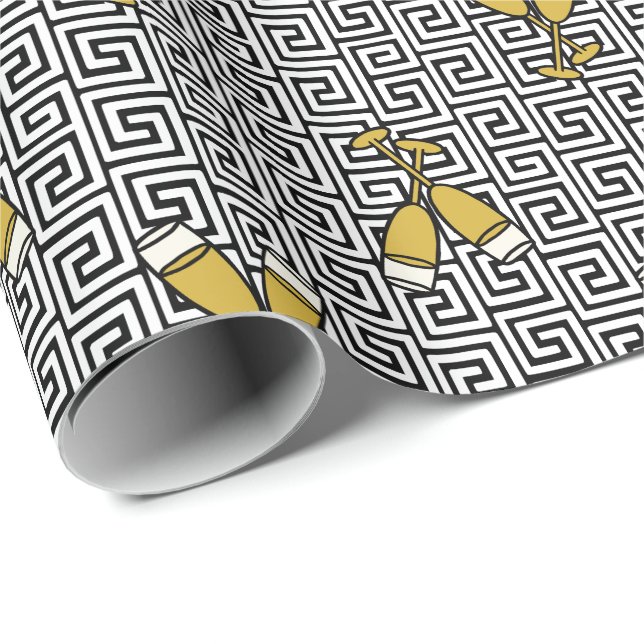 Papel De Presente Brinde de Celebração da Chave Grega - Dourado, Pre (Ponta do rolo)