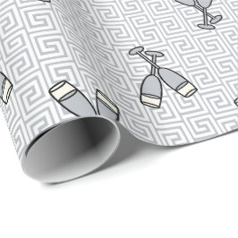 Papel De Presente Brinde de Celebração Greek Key - Prata e Branco