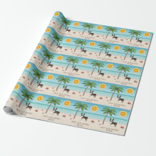 Papel De Presente Brindle Boston Terrier Em Uma Praia Tropical De Ve