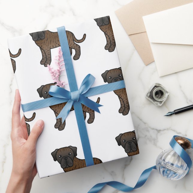 Papel De Presente Brindle English Mastiff Cute Cartoon Dog Patterno (Presentear)