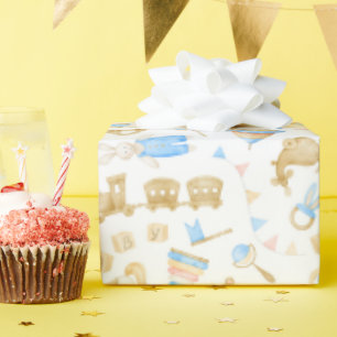 Papel De Presente Brinquedos de Infância Trem Coelho Coelhinho Bebê