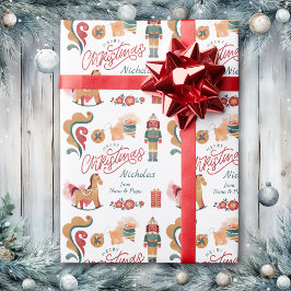 Papel De Presente Brinquedos de Madeira Feliz Natal Personalizado