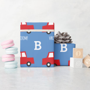 Papel De Presente Brinquedos Transportam Carro Vermelho Cute Monogra