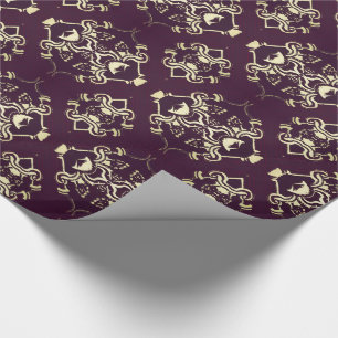 Papel De Presente Brocado tradicional do ouro do roxo real