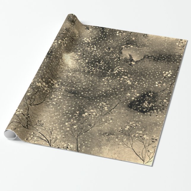Papel De Presente Bronze Céu Sujo de inverno Dourado Berries e queda (Desenrolado)