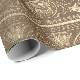 Papel De Presente Bronze Dourado Papiro Antiquado Egípcio Lotus Flor