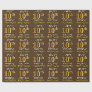 Papel De Presente Brown, ANIVERSÁRIO FELIZ Dourado do falso "10o "