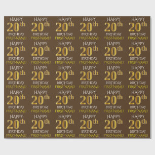 Papel De Presente Brown, ANIVERSÁRIO FELIZ Dourado do falso "20o "