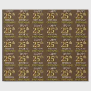 Papel De Presente Brown, ANIVERSÁRIO FELIZ Dourado do falso "25o "