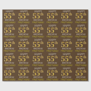Papel De Presente Brown, ANIVERSÁRIO FELIZ Dourado do falso "55th "