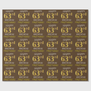 Papel De Presente Brown, ANIVERSÁRIO FELIZ Dourado do falso "63rd "