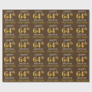 Papel De Presente Brown, ANIVERSÁRIO FELIZ Dourado do falso "64th "