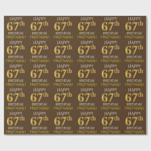 Papel De Presente Brown, ANIVERSÁRIO FELIZ Dourado do falso "67th "
