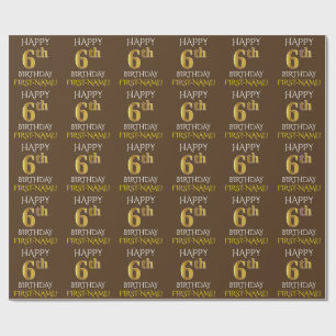 Papel De Presente Brown, ANIVERSÁRIO FELIZ Dourado do falso "6o "