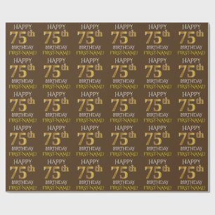 Papel De Presente Brown, ANIVERSÁRIO FELIZ Dourado do falso "75th "