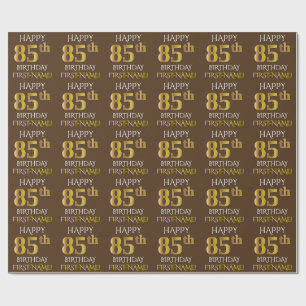 Papel De Presente Brown, ANIVERSÁRIO FELIZ Dourado do falso "85th "