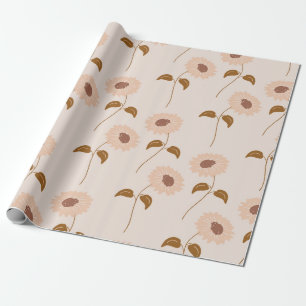 Papel De Presente Brown Beige Retro Y2K Hippie Padrão de Girassol