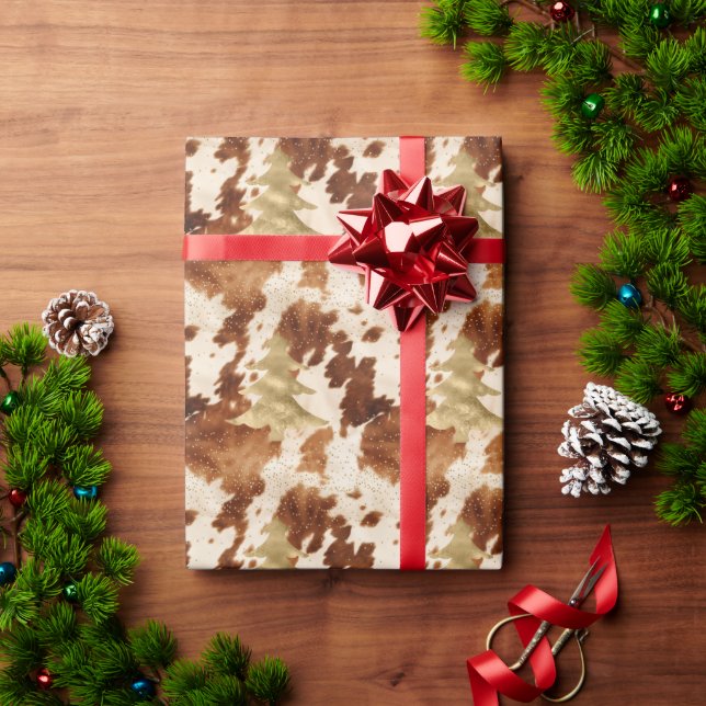 Papel De Presente Brown Cream Cowhide Gold Confetti Christmas Tree (Presente de Natal)