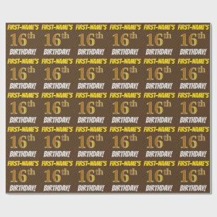 Papel De Presente Brown, falso/ouro de imitação, "16o ANIVERSÁRIO