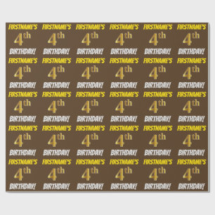 Papel De Presente Brown, falso/ouro de imitação, "4o ANIVERSÁRIO 