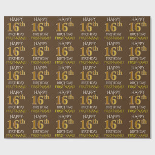 Papel De Presente Brown, Faux Dourado "FELIZ 16 ANOS"