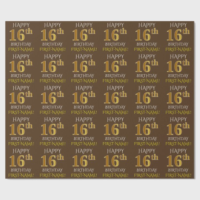 Papel De Presente Brown, Faux Dourado "FELIZ 16 ANOS" (Aberto)