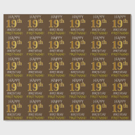Papel De Presente Brown, Faux Dourado "FELIZ 19 ANOS"
