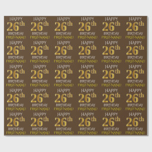 Papel De Presente Brown, Faux Dourado "FELIZ 26 ANIVERSÁRIO"
