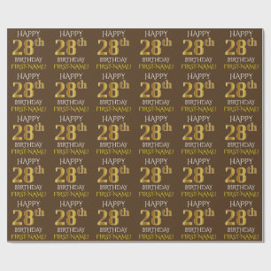 Papel De Presente Brown, Faux Dourado "FELIZ 28 ANOS"