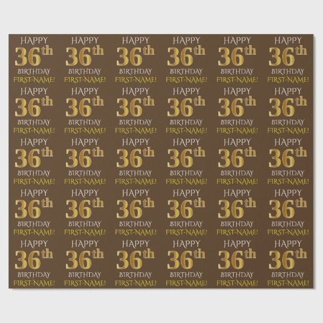 Papel De Presente Brown, Faux Dourado "FELIZ 36 ANOS" (Aberto)