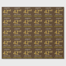 Papel De Presente Brown, Faux Dourado "FELIZ 42º ANIVERSÁRIO"