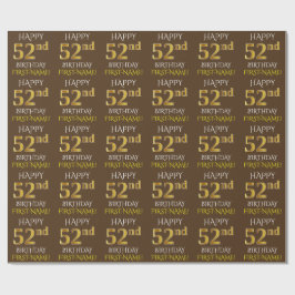 Papel De Presente Brown, Faux Dourado "FELIZ 52º ANIVERSÁRIO"