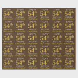 Papel De Presente Brown, Faux Dourado "FELIZ 54 ANOS"