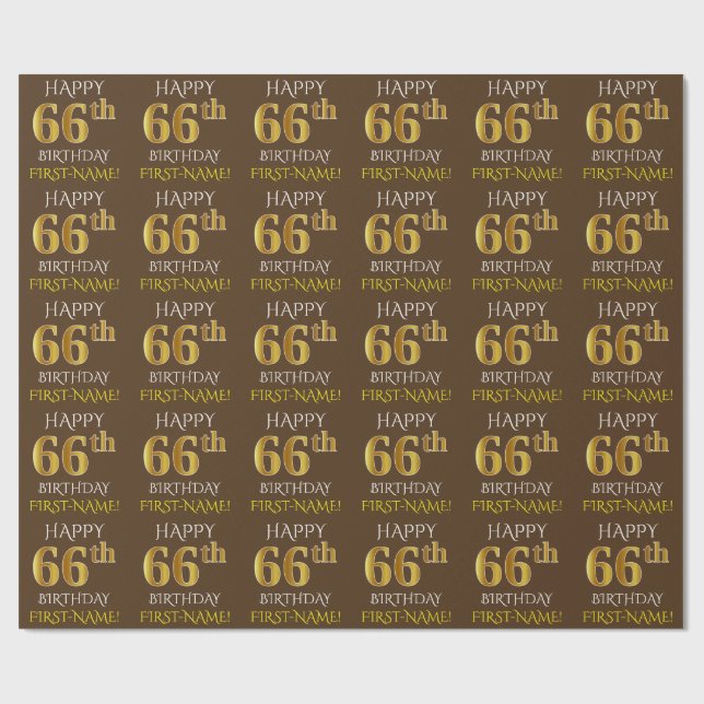 Papel De Presente Brown, Faux Dourado "FELIZ 66 ANOS" (Aberto)