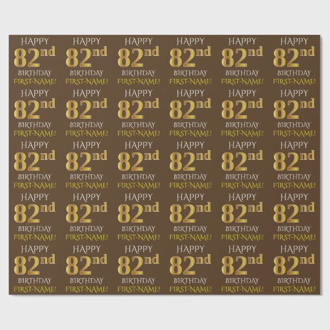 Papel De Presente Brown, Faux Dourado "FELIZ 82º ANIVERSÁRIO" (Aberto)