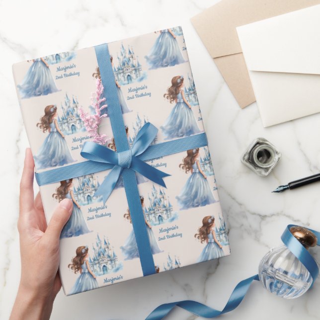 Papel De Presente Brown Hair Princess e Castle (Presentear)