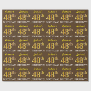 Papel De Presente Brown, Imitação de aparência dourada "48º ANIVERSÁ