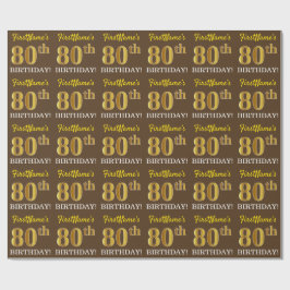 Papel De Presente Brown, Imitação de aparência dourada "80º ANIVERSÁ