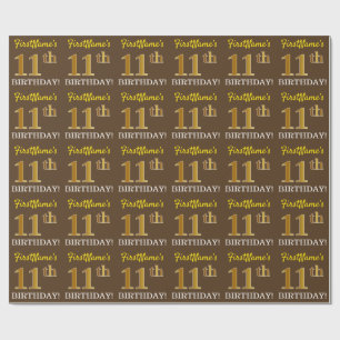 Papel De Presente Brown, olhar Dourado de imitação "11o ANIVERSÁR