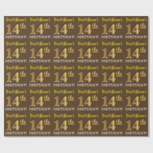 Papel De Presente Brown, olhar Dourado de imitação "14o ANIVERSÁR