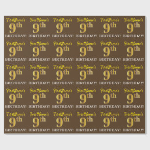 Papel De Presente Brown, olhar Dourado de imitação "9o ANIVERSÁRI