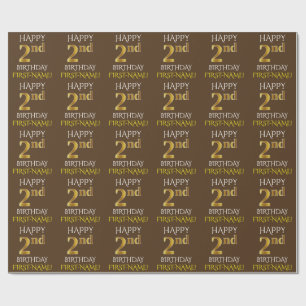 Papel De Presente Brown, segundo aniversário "FELIZ " Dourado do