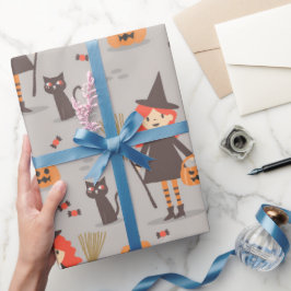 Papel De Presente Bruxa Bonita do Halloween, Abóbora, Gato Negro