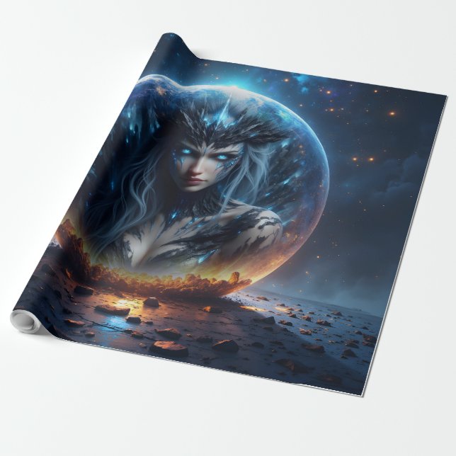 Papel De Presente Bruxa Cósmica – Nascida da Esfera Estelar. (Desenrolado)